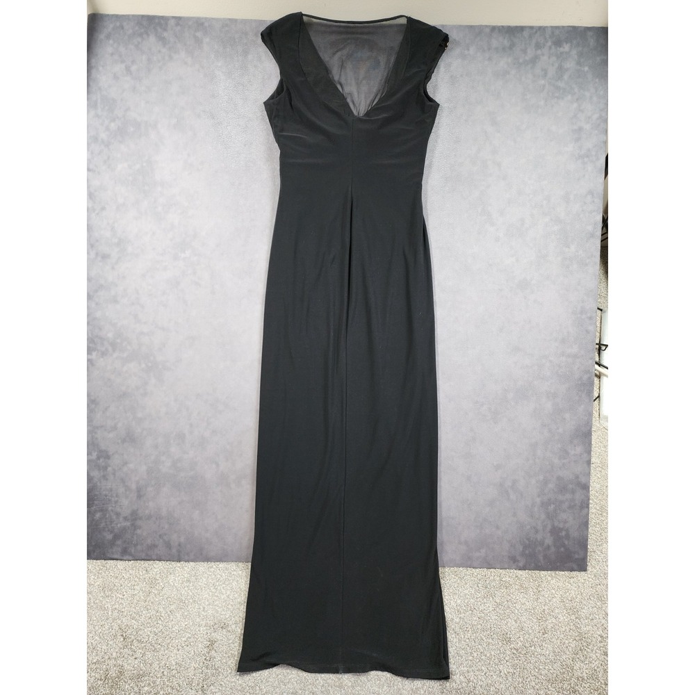 Lauren Ralph Lauren Evening Dress Size 8 Black Gold Beaded Sequins Faux Wrap